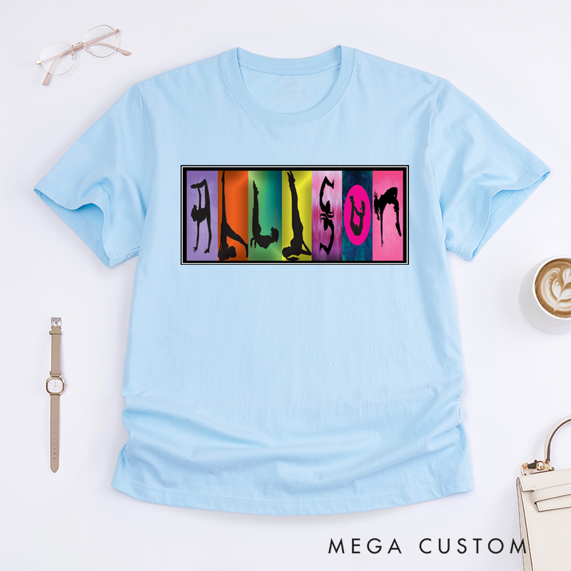 Personalized Name Yoga Pose Art T-Shirt Gift for Women Custom Gymnastics Tee Unique Top for Mom Friends Family Birthday