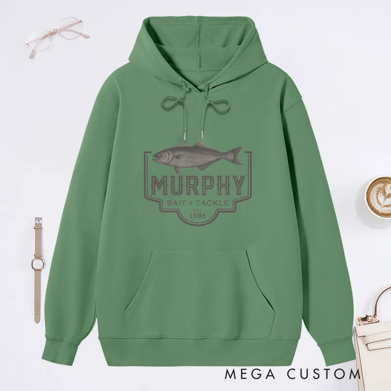 Personalized Vintage Fishing Bait & Tackle Classic Hoodie Fisherman Gift for Dad Husband Daddy Grandpa