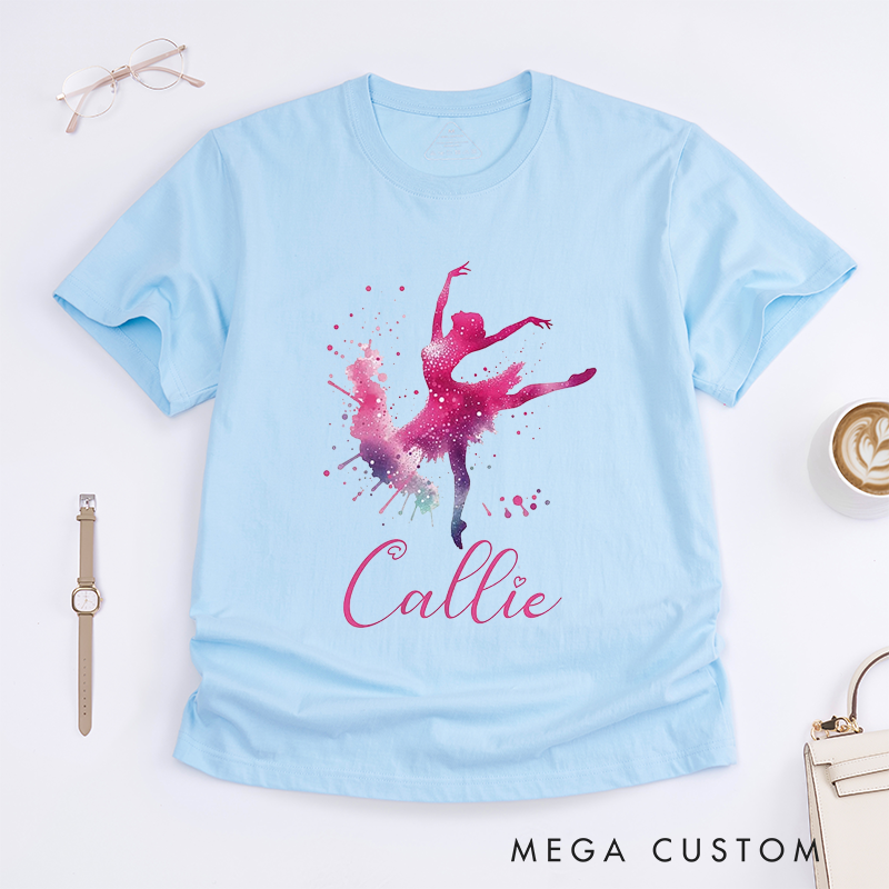 Personalized Ballerina T-Shirt Custom Name Dance Gift for Girls Unique Watercolor Ballet Dancer Tee Birthday Present for Daughter Kids