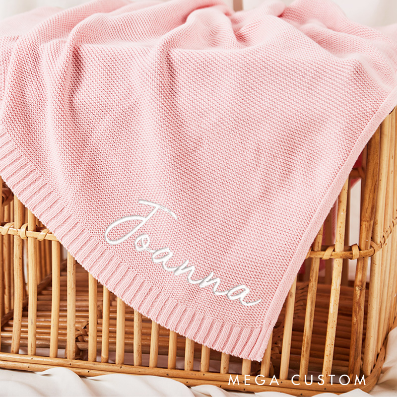 Personalized Knit Baby Blanket Embroidery Gift for Baby Shower Newborn Baby Gift