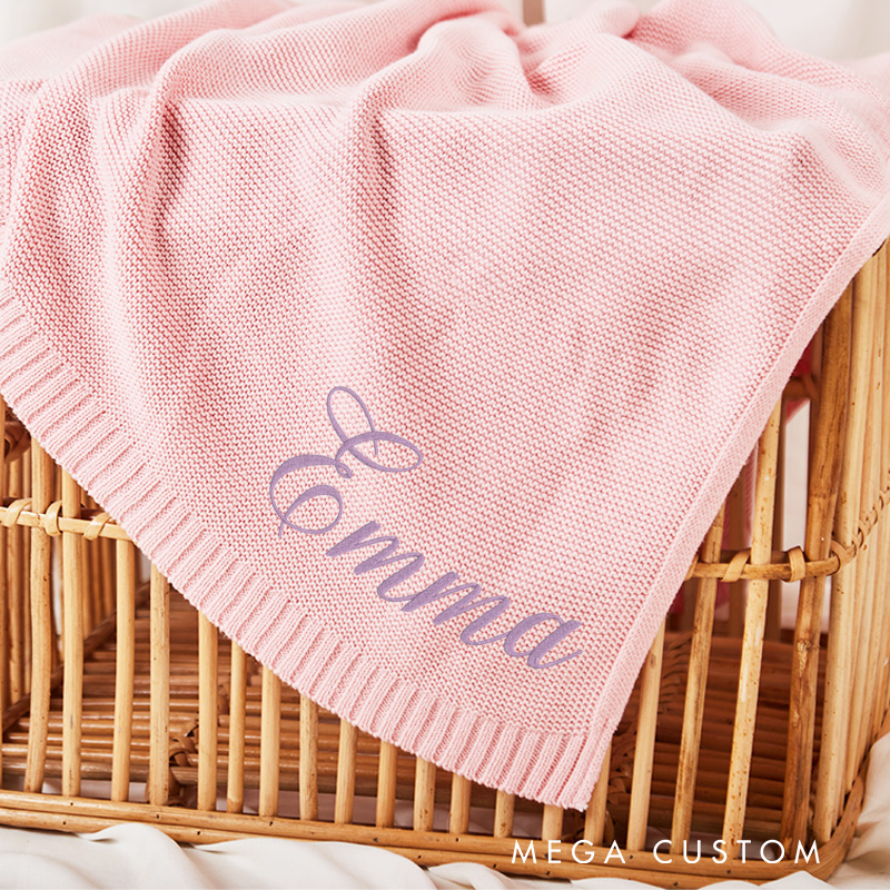 Personalized Embroidered Baby Blanket Cozy Soft Cotton Knit with Name Blanket Baby Shower Gift Baby Gift for Newborns