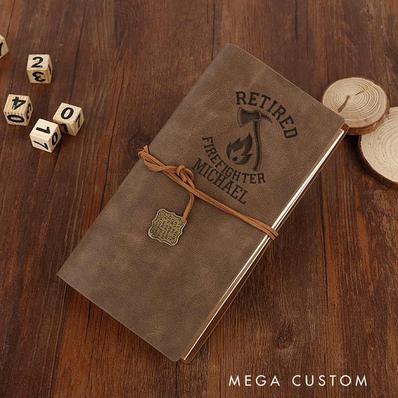 Personalized Retro Notebooks for Firefighter Custom Retired Firefighter Design Notebook Engraved Leather Notebook Gifts