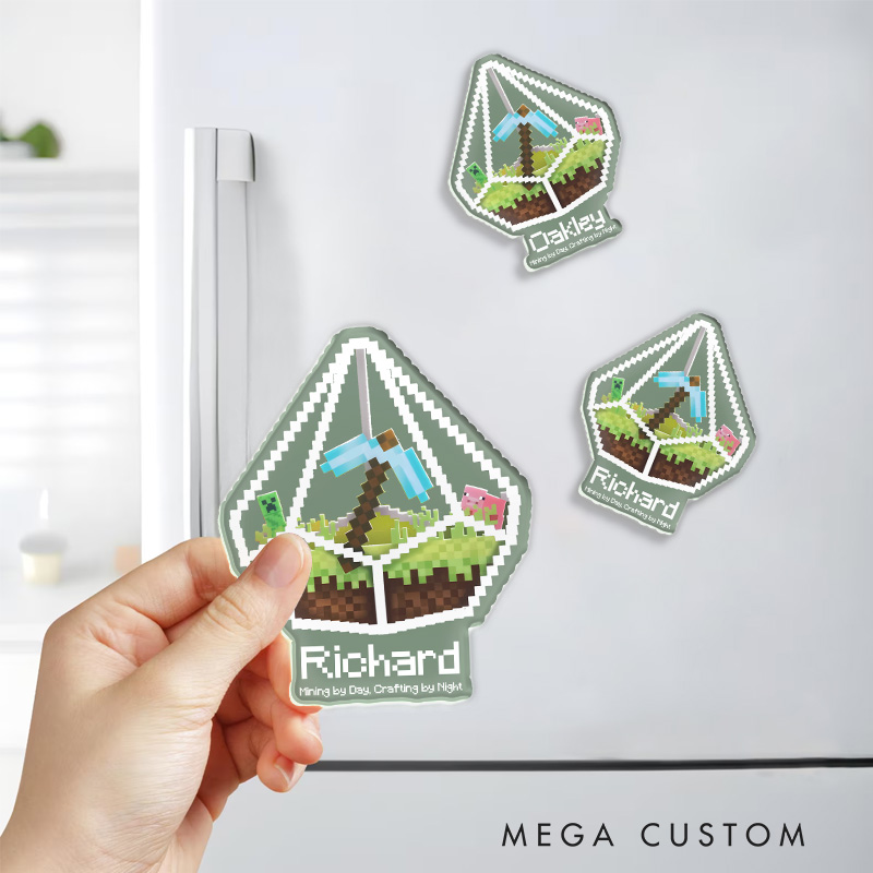 Personalized Miner Bottle Fridge Magnets Pixel Building Video Game Magnets Fantasy Game Fridge Decal