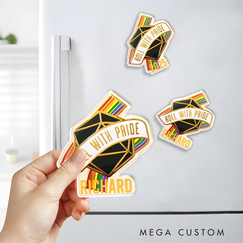 Personalized Rainbow Roll with Pride Fridge Magnets DND Dice Game Magnets LGBTQ Gamers Fridge Decal
