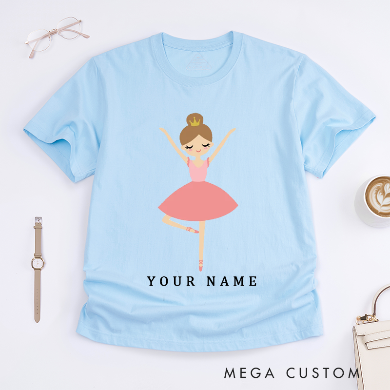 Personalized Ballerina Princess T-Shirt Custom Name Gift for Girls Birthday Dance Lover Cute Kids Present for Daughter and Granddaughter