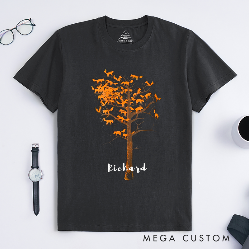 Personalized Fox Family Tree Classic T-Shirts Unique Gift Unisex Tee Perfect Birthday Present for Him or Her