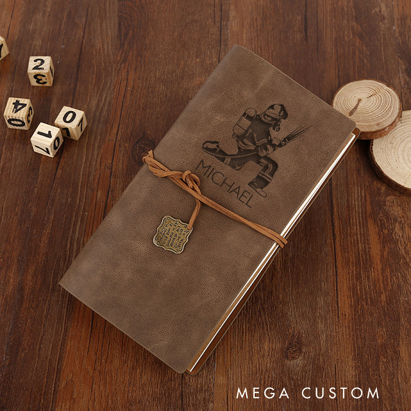 Personalized Retro Notebooks for Firefighter Custom Heroic Firefighter Design Notebook Engraved Leather Notebook Gifts