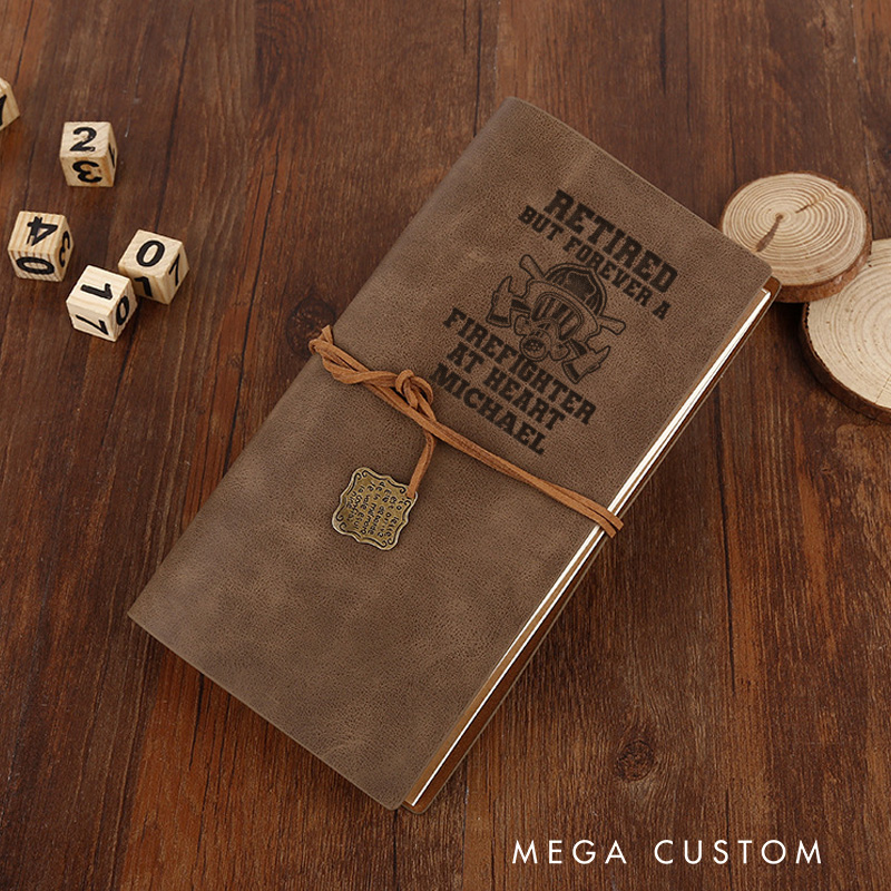 Personalized Retro Notebooks for Firefighter Custom Forever a Firefighter at Heart Design Notebook Engraved Leather Notebook Gifts
