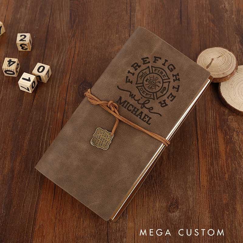 Personalized Retro Notebooks for Firefighter Custom Firefighter Wife Tribute Design Notebook Engraved Leather Notebook Gifts