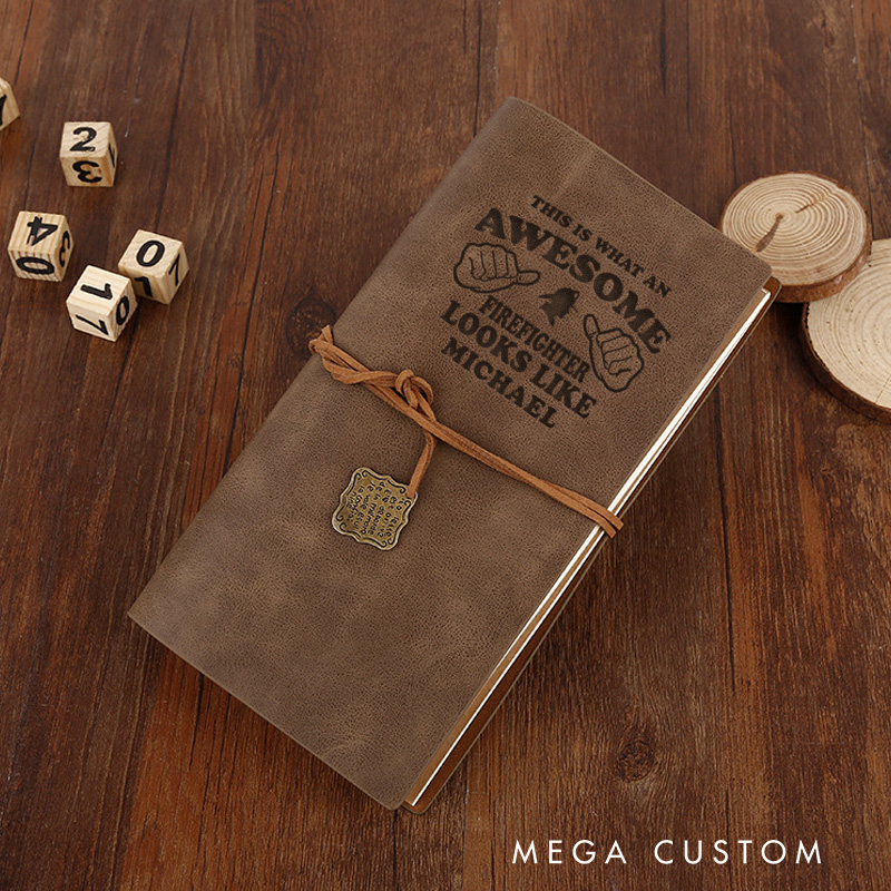 Personalized Retro Notebooks for Firefighter Custom Awesome Firefighter Tribute Design Notebook Engraved Leather Notebook Gifts