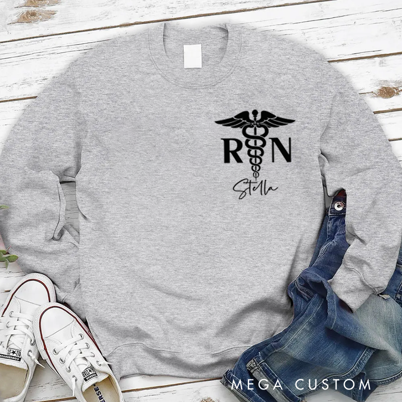 Personalized Nurse Sweatshirt RN Caduceus Symbol Appreciation Gift for Nurse