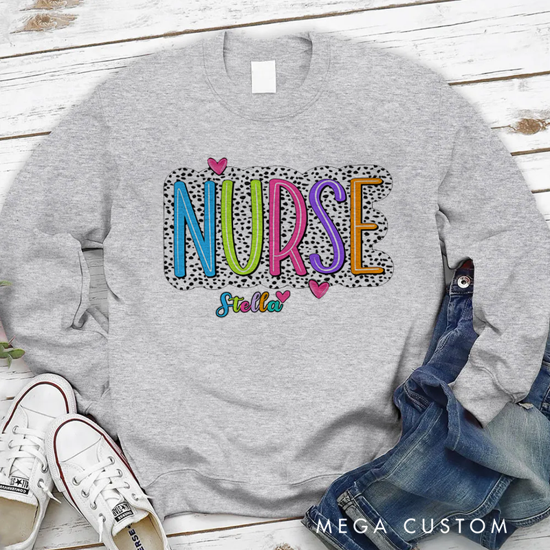 Personalized Nurse Sweatshirt Nurse with a Playful Black and White Dotted Pattern Appreciation Gift for Nurse