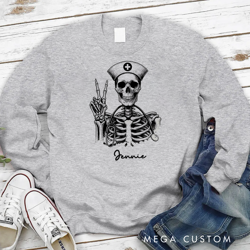 Personalized Nurse Sweatshirt Skeleton Nurse with a Stethoscope Appreciation Gift for Nurse