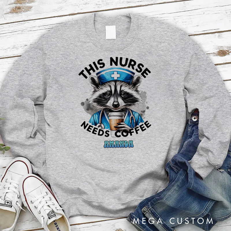 Personalized Nurse Sweatshirt Raccoon Dressed as a Nurse Appreciation Gift for Nurse