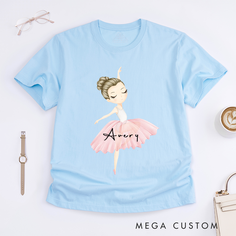 Personalized Ballet Dancer T-Shirt Custom Name Gift for Girls Dance Lover Cute Ballerina for Daughter Birthday Present Ballet Lover