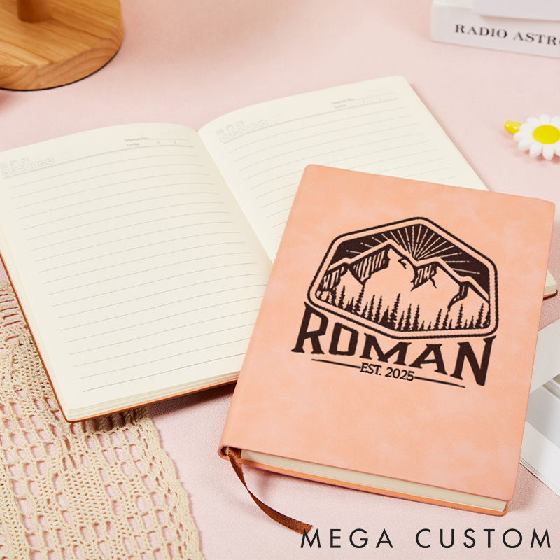 Personalized Embracing The Mountains Leather Notebook Nature Traveling Hiking Journal Gift for Outdoor