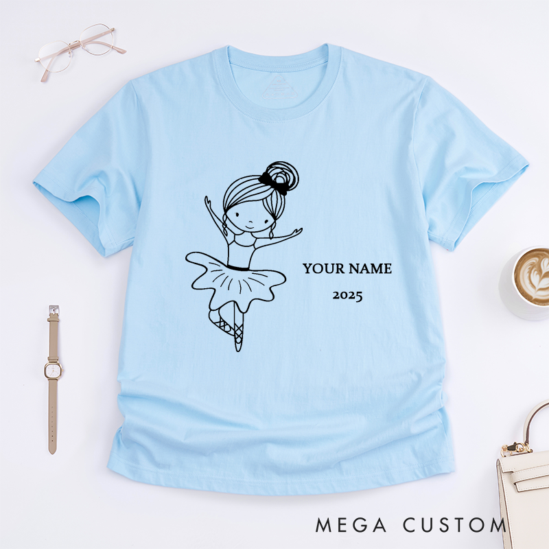 Personalized Ballet Dancer T-Shirt Custom Name and Year Ballerina Gift For Girls Dance Outfit Unique Present For Daughter Youth Kids