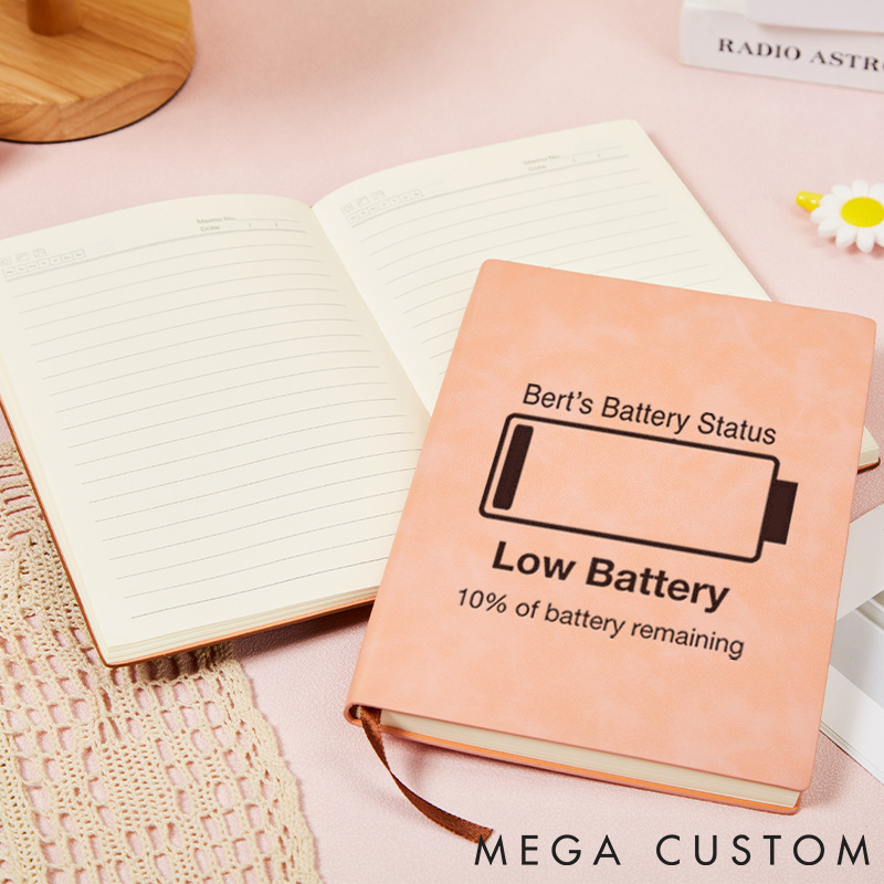 Personalized Low Battery Leather Notebook Programmer Computer Journal Gift for Geek Nerd Lovers 