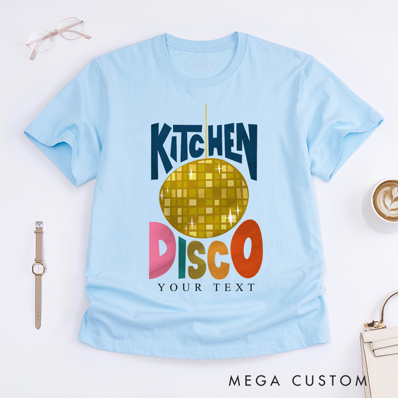 Personalized Kitchen Disco T-Shirt Custom Retro Music Dance Party Gift Unisex Unique Fun Graphic Tee for Men Women Home Entertaining Lovers