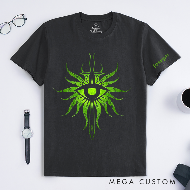 Personalized Green Eye Symbol Classic T-Shirt Unique Abstract Energy Pattern Custom Name Gift 