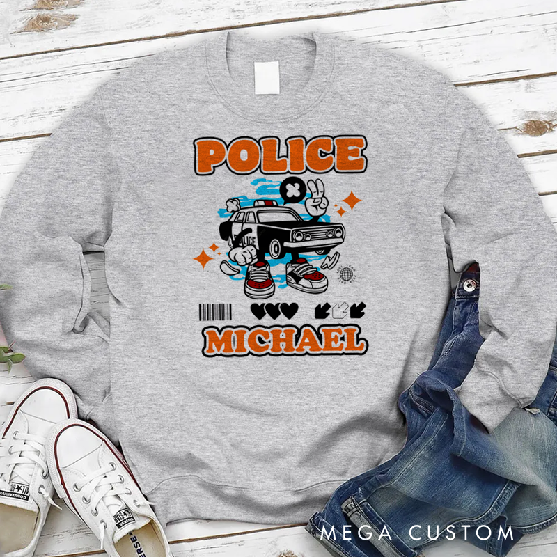 Personalized Policeman Sweatshirt Cartoon-style Police Car Appreciation Gift for Police Officers