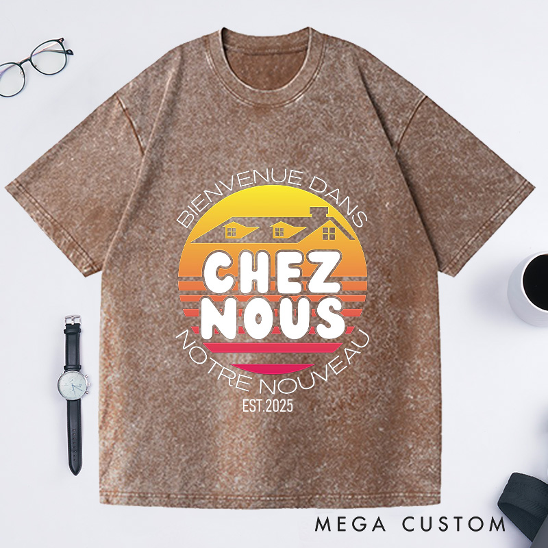 Personalized Custom EST Chez Nous T-Shirt Retro Sunset Housewarming New Home Celebration