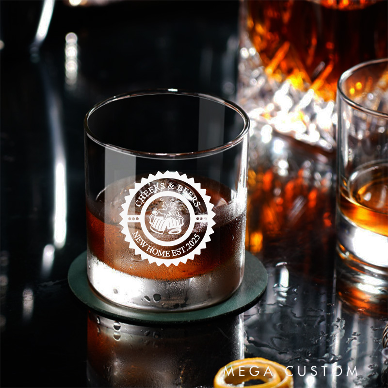 Personalized New Home Whiskey Glass Engraved Cheers and Beers Wedding Housewarming Gift 300 ML Wine Glass New House Moving House Gift for Him Her