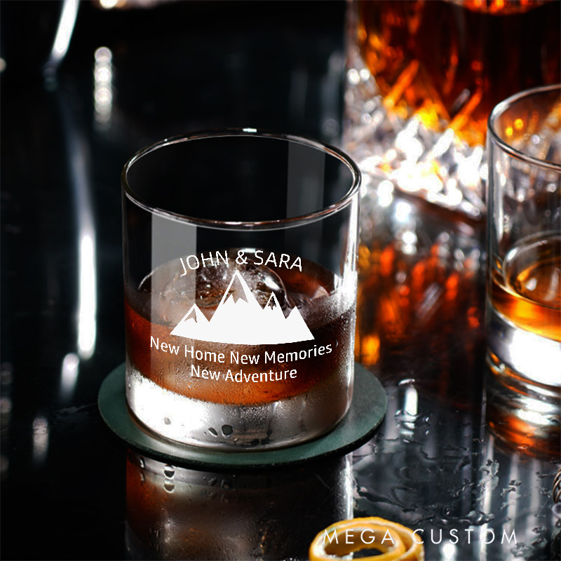 Personalized Whiskey Glass with New Home New Memories New Adventure Engraved Wedding Housewarming His and Hers Wine Glass Tumbler Moving House Gift