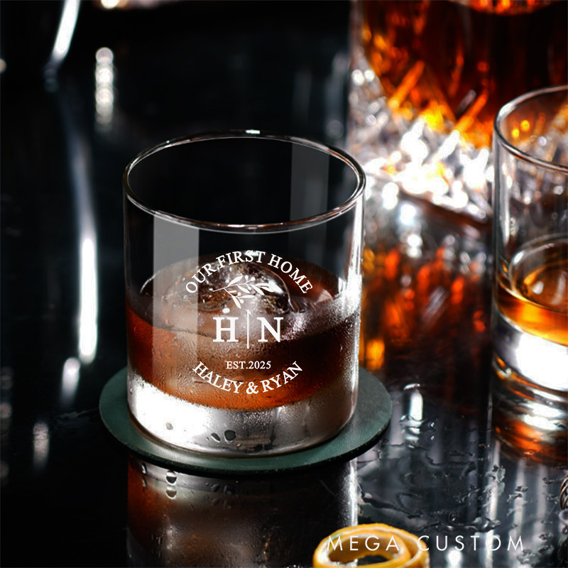 Personalized Our First Home Whiskey Tumblers Engraved His And Hers Initial Whiskey Glass Custom Design Glass Wedding Housewarming Gift New Home Gift