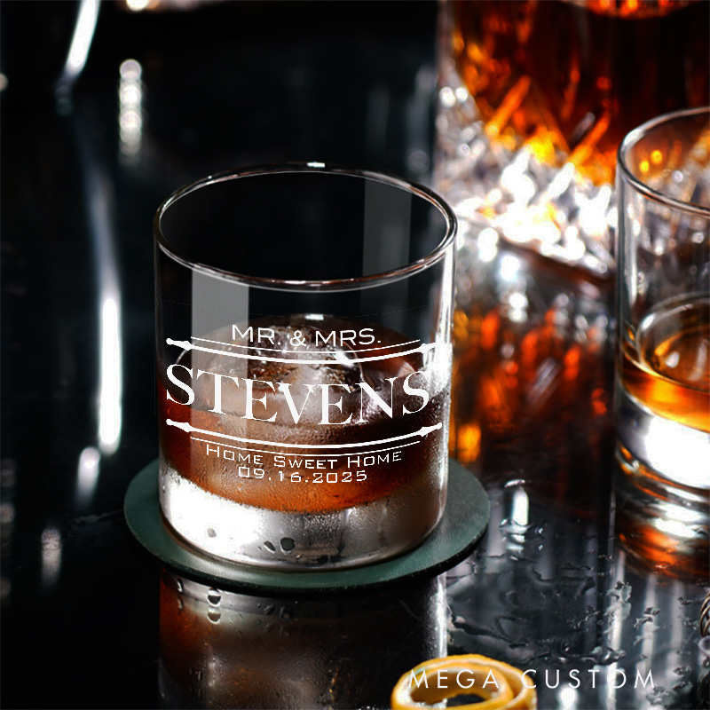 Personalized Mr And Mrs Home Sweet Home Whiskey Tumblers Custom Engraved Name Whiskey Glass Wedding Housewarming New Home Moving House Gift Homeowner