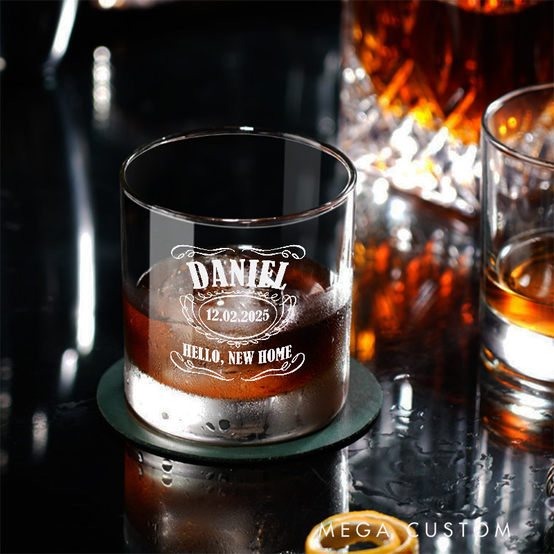 Personalized Hello New Home Whiskey Tumbler Custom Engraved Name Whiskey Glass New Homeowner Gift Housewarming Gift Bourbon Glass Moving House Gift