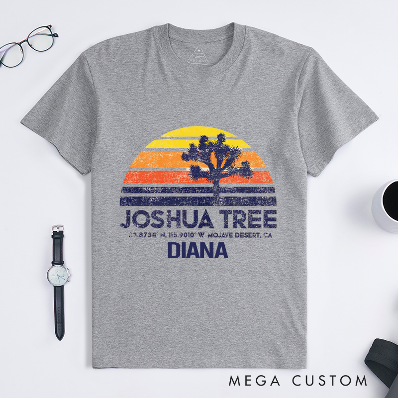 Personalized Joshua Tree Mojave Desert Sunset T-Shirt Retro Sunset Hiking Shirt Gift for Adventurers Nture Lovers