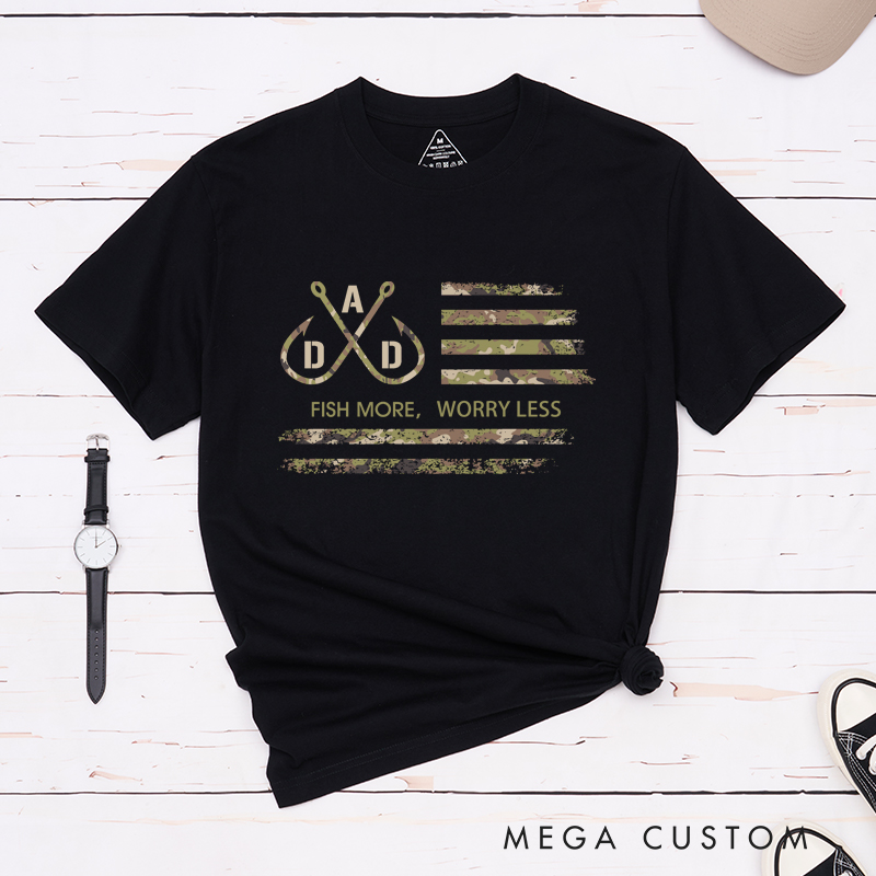 Personalized Camouflage Flag Fishing Dad T Shirt Great Gift for Fishing Enthusiast