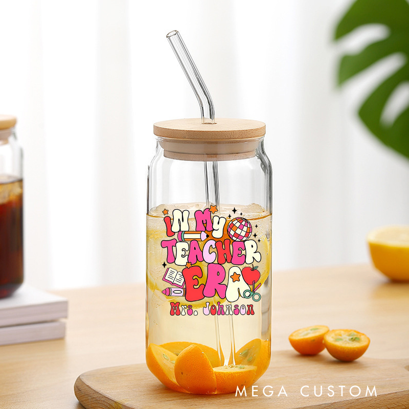 Personalized Teacher Tumbler with Lid and Straw In My Teacher Era Custom Glass Coffee Cup Teacher Appreciation Gift