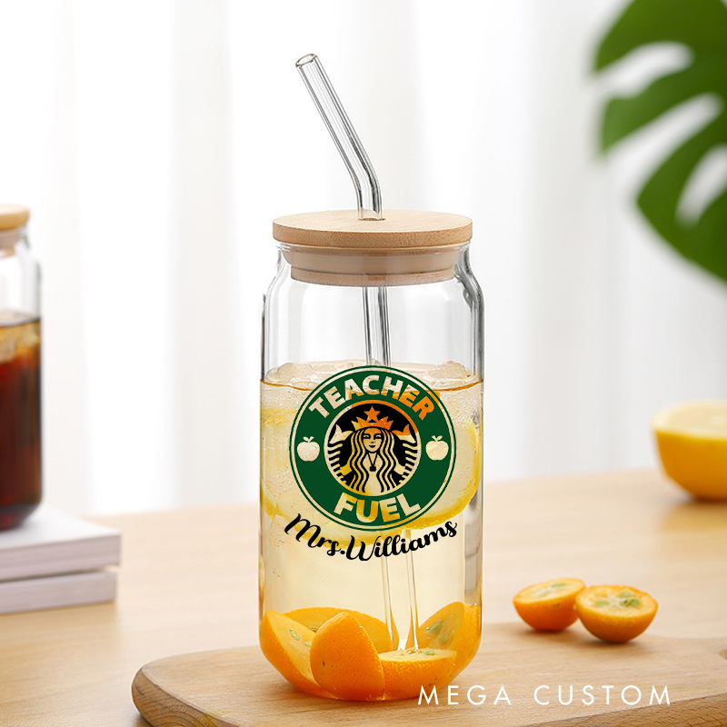 Personalized Teacher Tumbler with Lid and Straw a Popular Coffee Logo Coffee Loving Teachers Custom Glass Coffee Cup Teacher Appreciation Gift