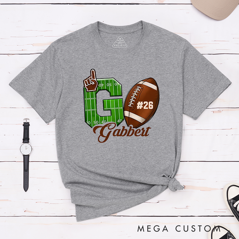 Personalized American Football and Rugby T-Shirts with Custom Team Name and Number – My Heart Is on That Field T-Shirt