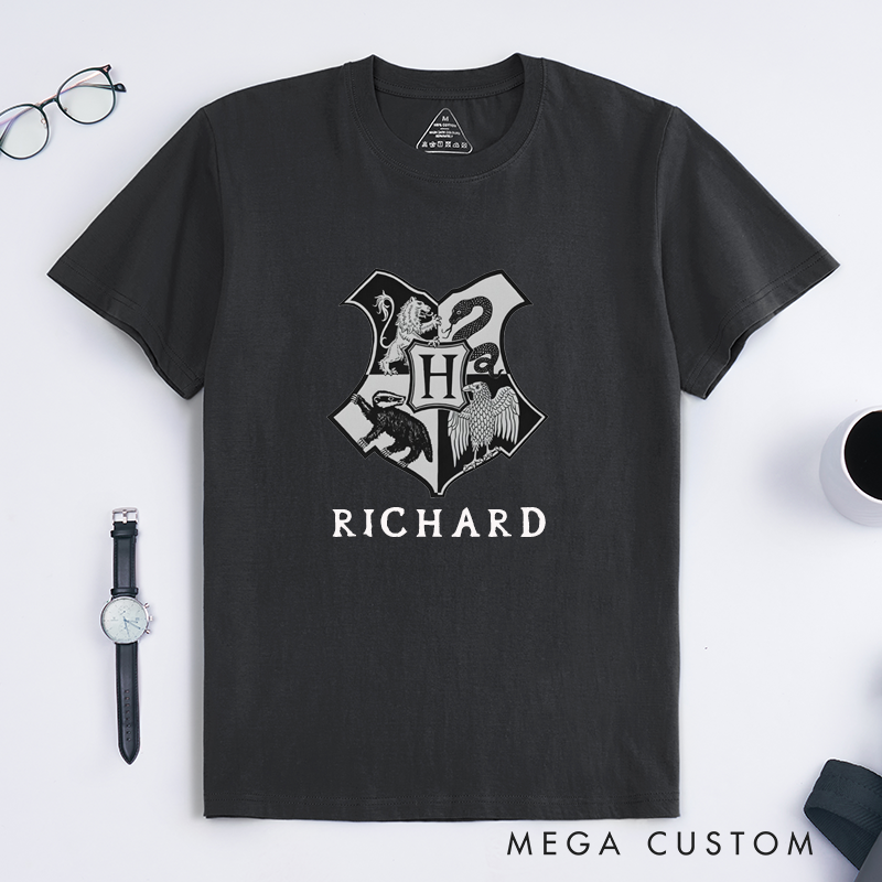 Personalized Crest Initial Letter Classic T-Shirts Custom Name Family Gifts Unisex Unique Monogram Shield Design for Men Women Best Birthday Present