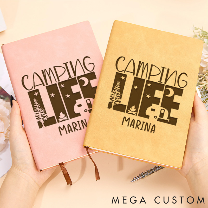 Personalized Camping Life Leather Notebook Embrace the Outdoors Journal Gift for Traveling Hiking Lovers 