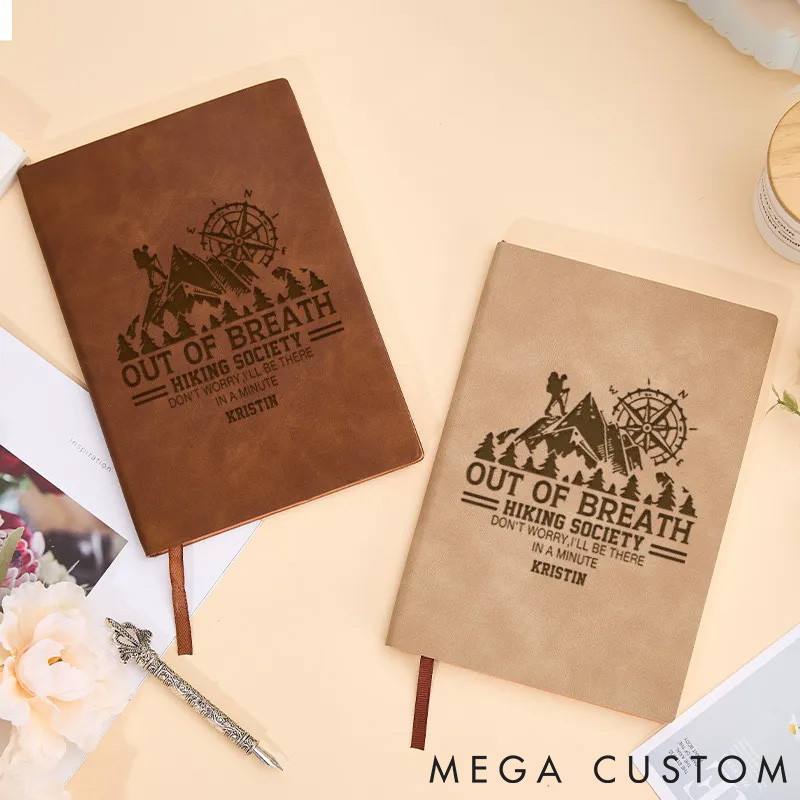 Personalized Traveling Hiking Journal Out Of Breath Hiking Society Leather Notebook Gift Outdoor Lovers 