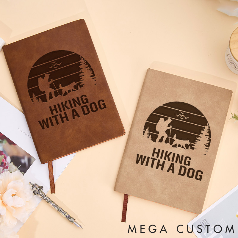 Personalized Hiking with A Dog Leather Notebook Adventures  Traveling Hiking Journal Gift for Outdoor