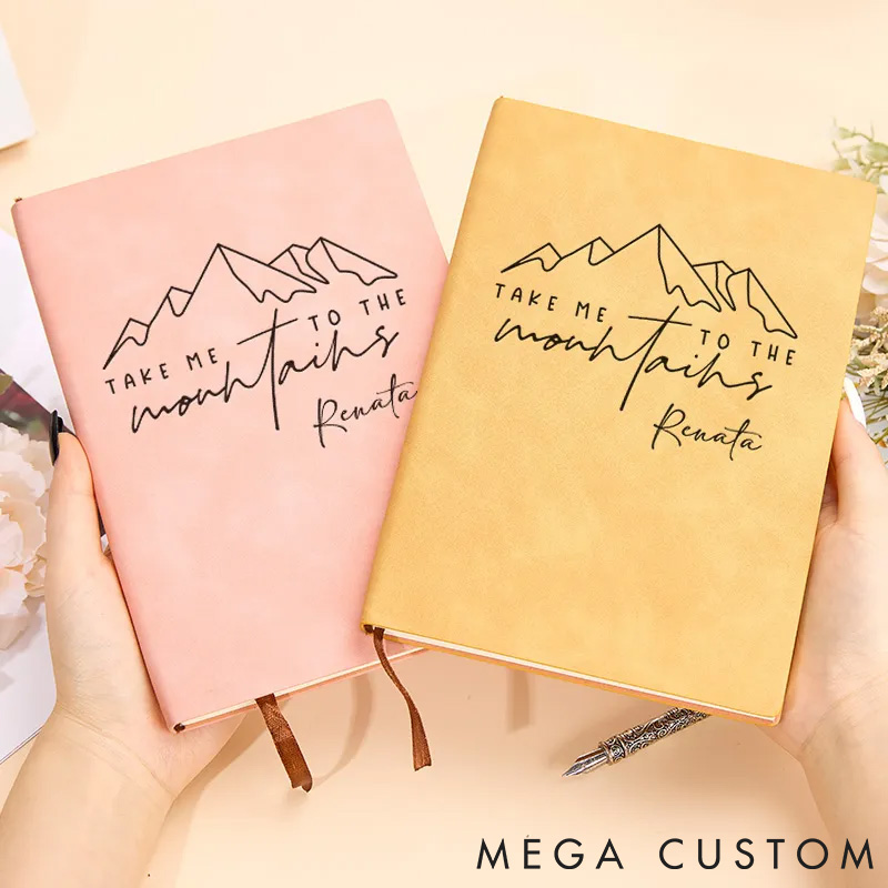 Personalized Take Me To The Mountains Leather Notebook A Call To Adventure Traveling Hiking Journal Gift for Outdoor