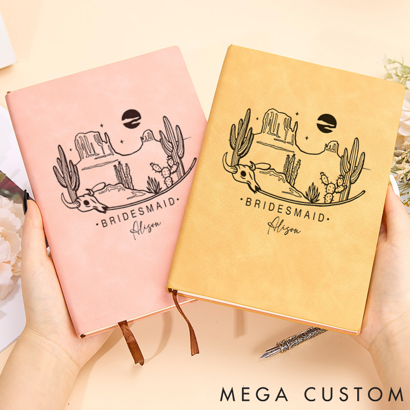 Personalized Adventure Bridesmaid Leather Notebook Desert Cactus Journal Traveling Hiking Journal Gift for Outdoor