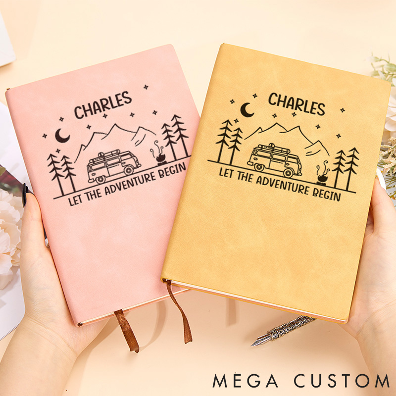 Personalized Let The Adventure Begin Leather Notebook Camping Traveling Hiking Journal Gift Outdoor