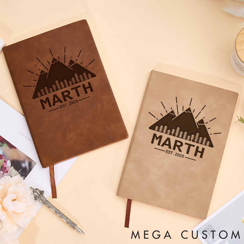 Personalized Mountain Adventure Leather Notebook Camping Traveling Hiking Journal Gift for Outdoor