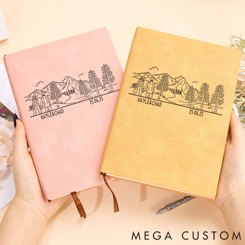 Personalized Mountain Couple Adventure Leather Notebook Camping Traveling Hiking Journal Gift Outdoor
