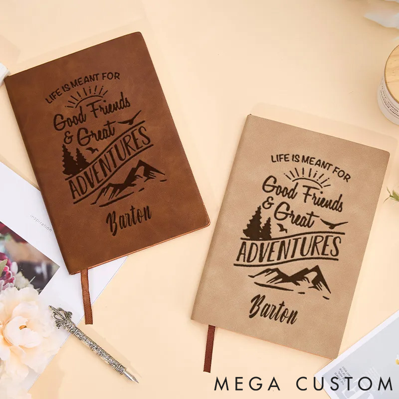 Personalized Good Friends & Great Adventures Leather Notebook Camping Traveling Hiking Journal Gift for Outdoor
