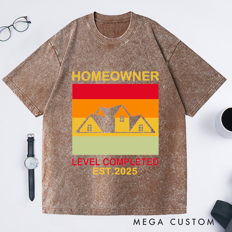 Personalized Custom Level Completed Homeowner T-Shirt Housewarming Retro Gift