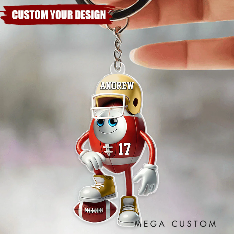 Personalized Football Character Keychain with Custom Name and Number Design