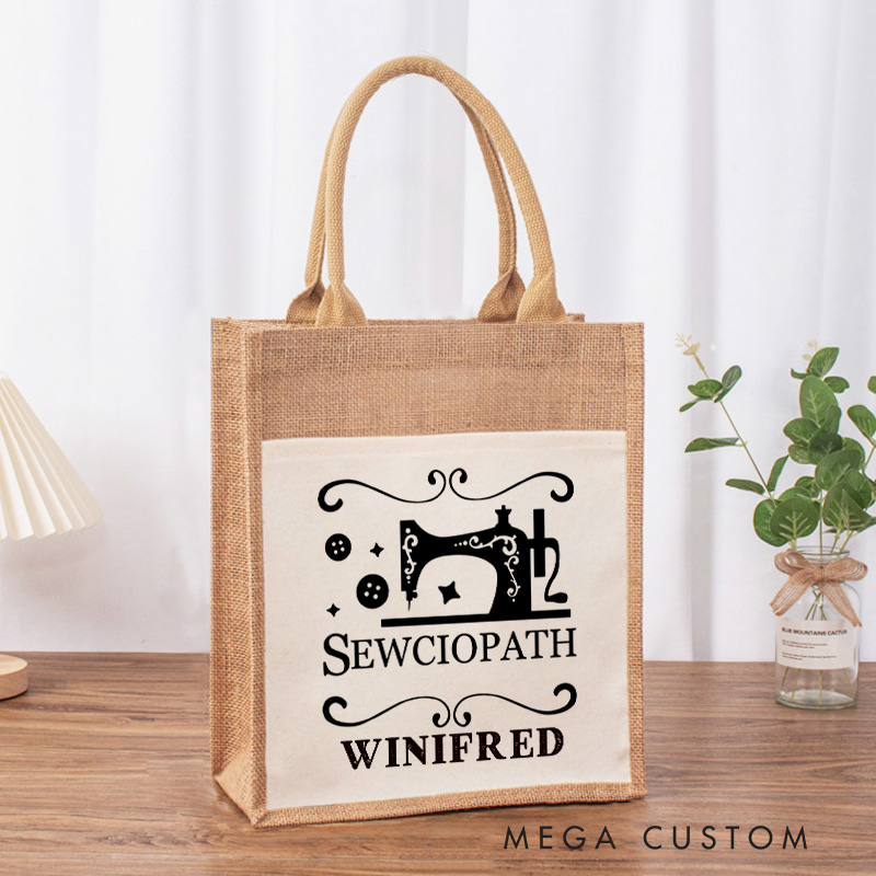 Personalized Sewciopath Tote Bag Sewing Lovers Bag with Name Sewing Machine Tote Bag Tailor Gift