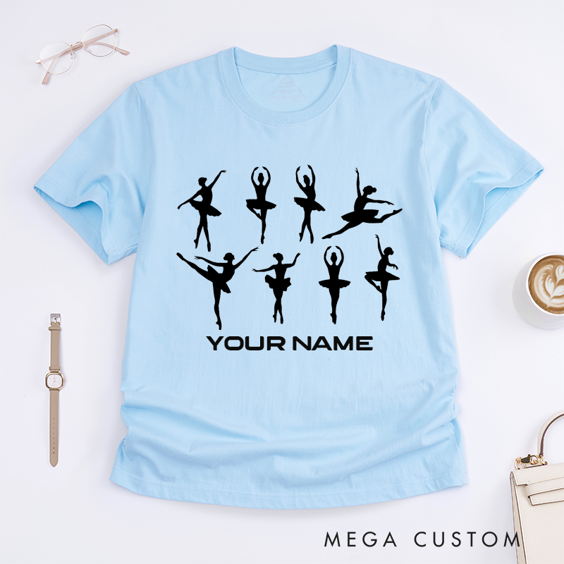 Personalized Ballet Dancer Silhouette T-Shirt Custom Name Gift for Women Girls Dance Lovers Unique Birthday Present Ballet Recital Apparel